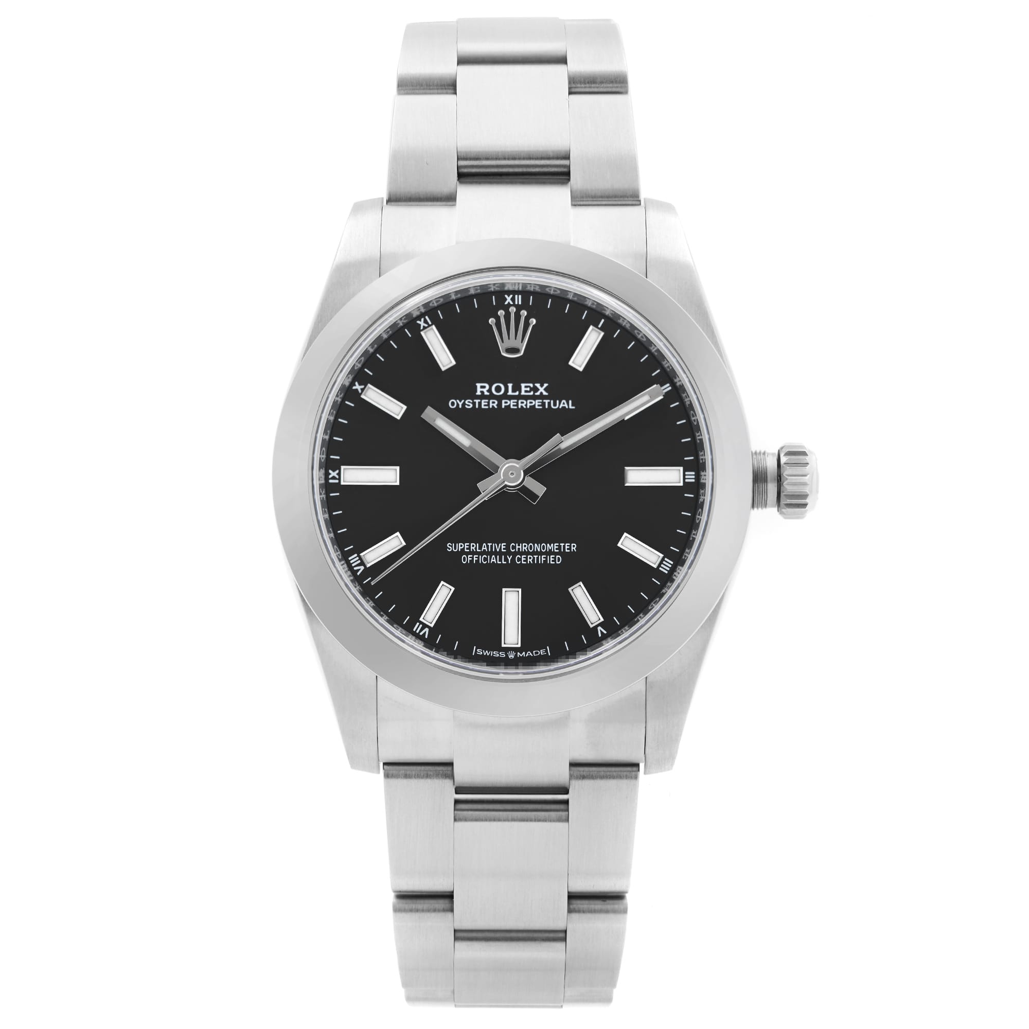 Front Full View Of Rolex 124200 Stainless Steel Watch
