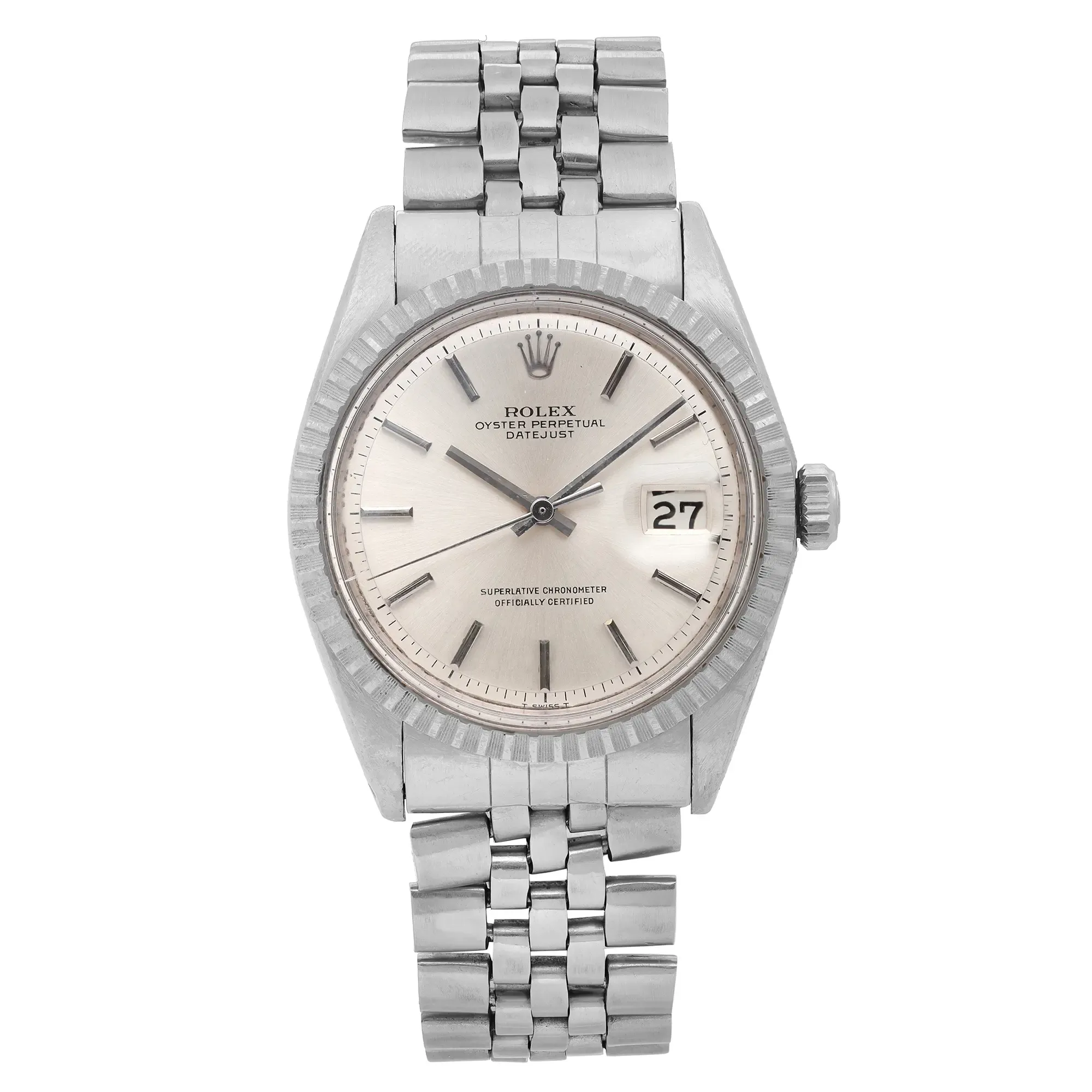 Front Full View Of Rolex 1603 Stainless Steel Watch
