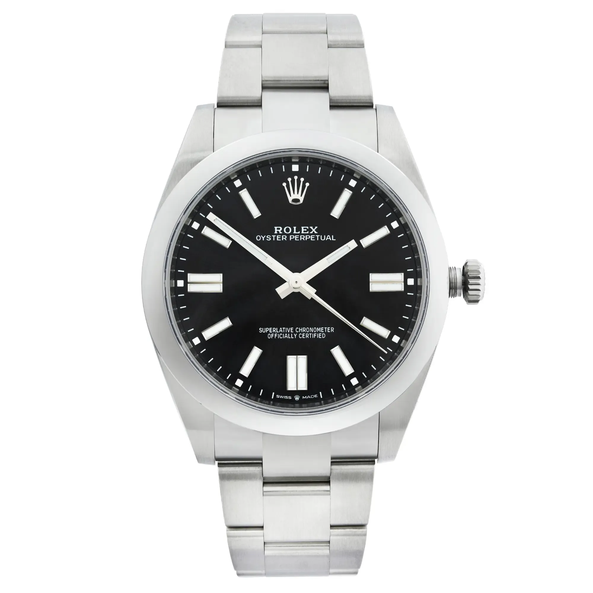 Front Full View Of Rolex 114300 Stainless Steel Watch
